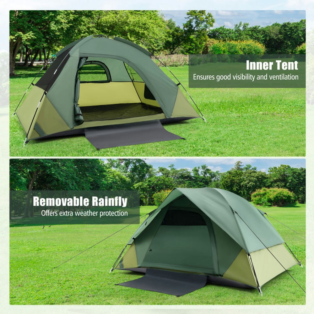 GVN Camping Tent, Tent,2-person Camping Tent w/ Removable Rain Fly and Double-layer Door-Green