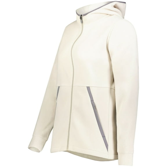 Augusta Sportswear B30134246 Eco Revive Women Polar Fleece Hooded Full-Zip Jacket, Oyster - Extra Large