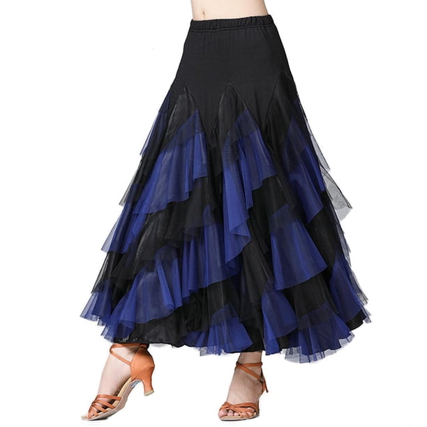Larga de Danza Mujer Vestido Vintage Traje de Baile Latino Tango Flamenco , Fabricado de Seda de Leche Azul real negro Macarena Vestido de baile latino