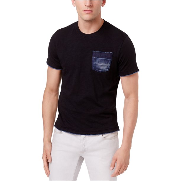 Camiseta Básica I-N-C con Bolsillo de Mezclilla Hombre Negro Mediana