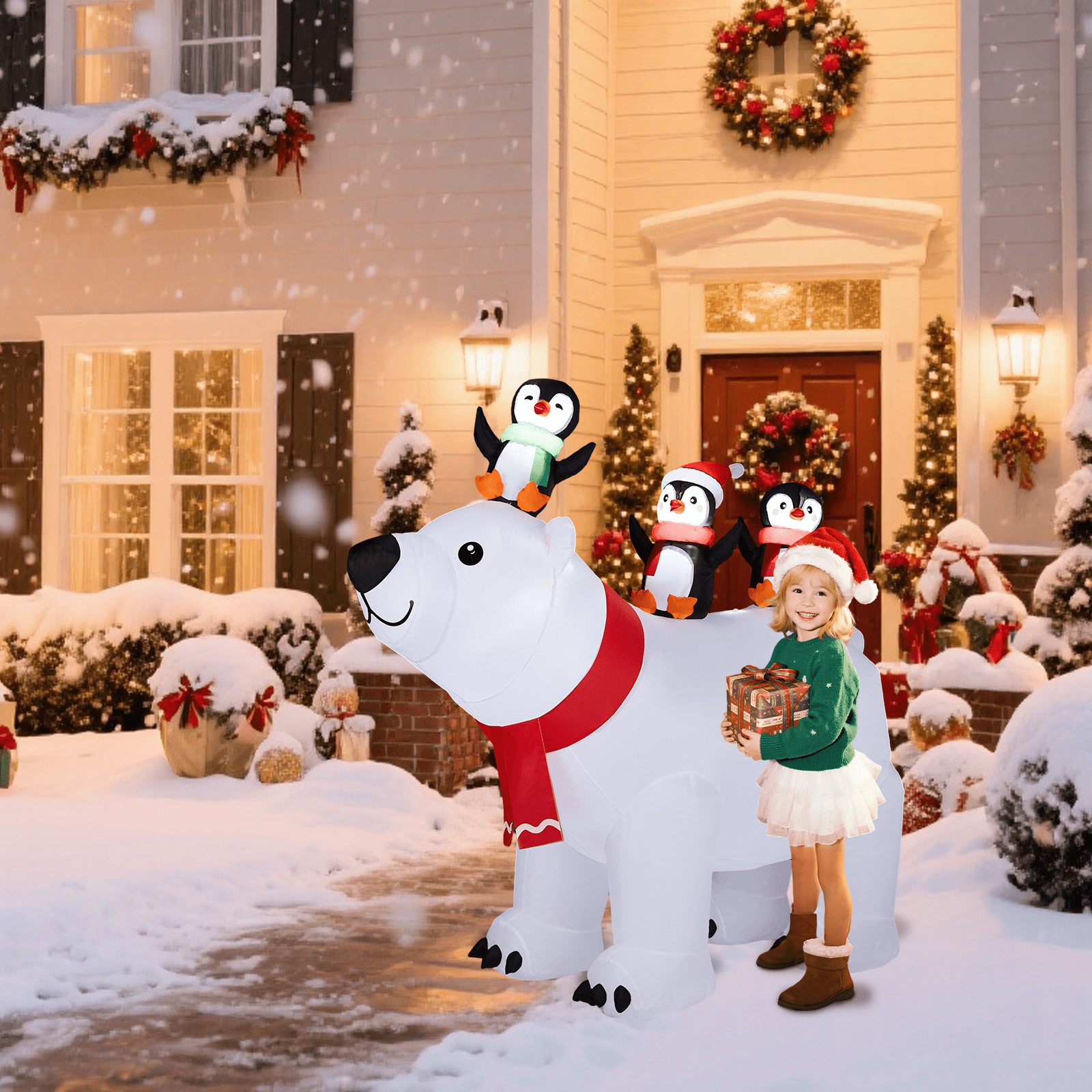 Astoutdoor 5 ft Lighted Christmas Inflatable Decoration, Polar Bear and Penguins Blow Up Yard Decor with Built-in LED Lights