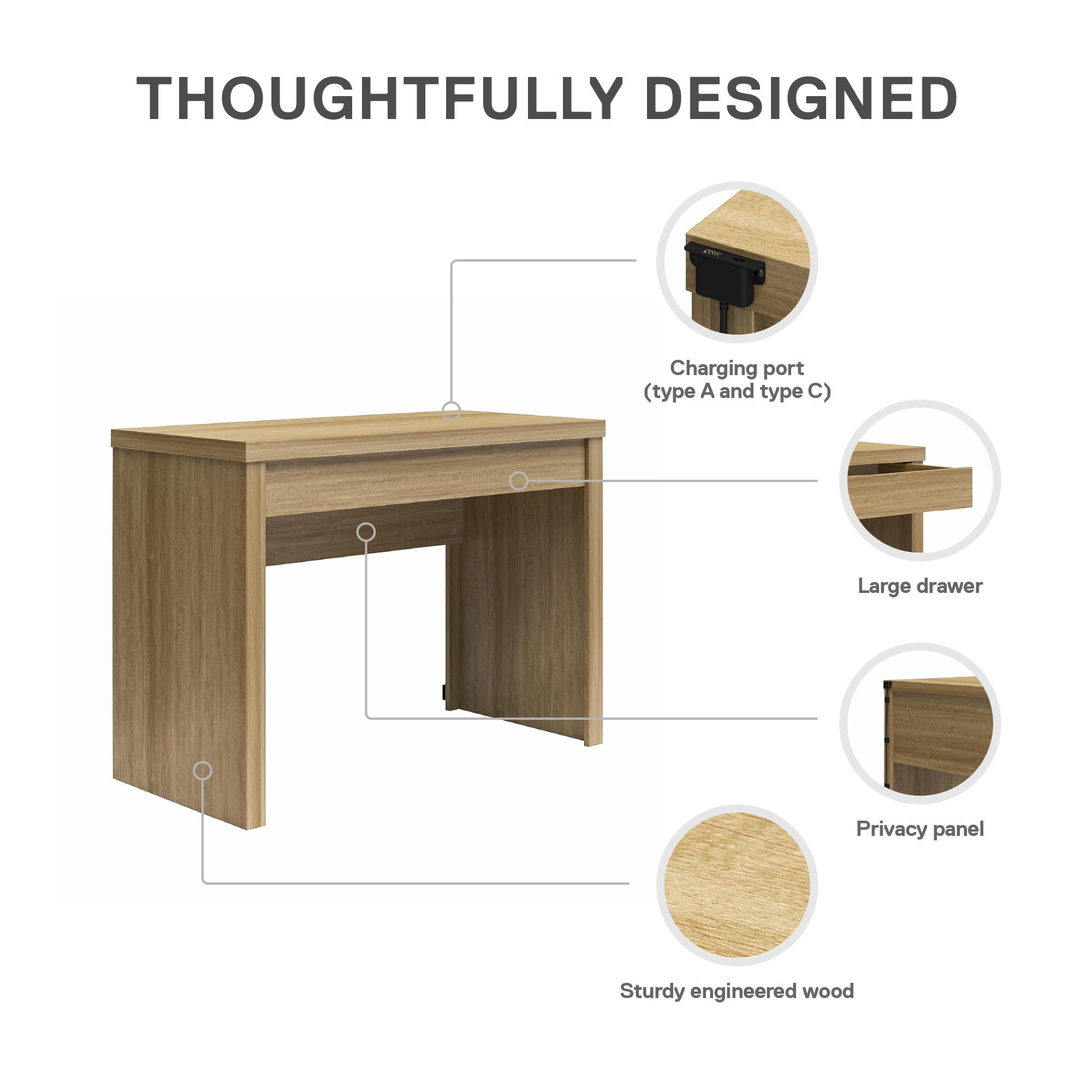 Mainstays Cooper Writing Desk with USB, Natural Teak