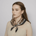 thumbnail image 2 of Women's Leopard Print Square Scarf with Contrast Border Satin Feel Lightweight Neck Accessory - Black, 2 of 4