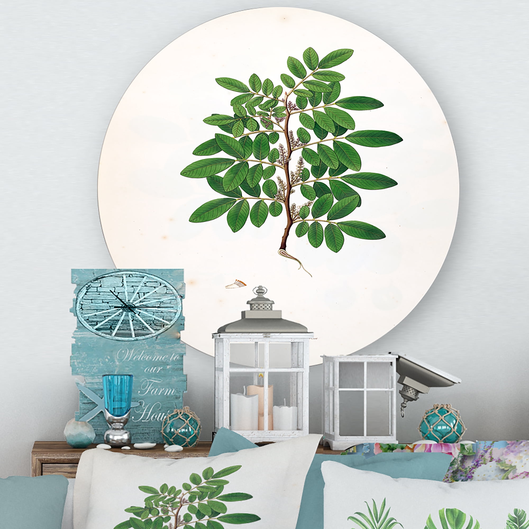 Designart 'Ancient Plant Life XX' Farmhouse Circle Metal Wall Art 11x11 - Disc of 11