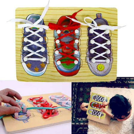 DIY Shoe Lace Tying Board - Learn to Tie Your Shoe Laces Wooden Puzzle Peg Board for Kids Ages 3 and Up | Shoe Lace Training Learning Activity