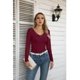 thumbnail image 5 of Vafful Womens Long Sleeve Shirts V Neck Ruffle Hem Slim Fitted Ribbed Knit Trendy Tee Tight Tops, 5 of 7