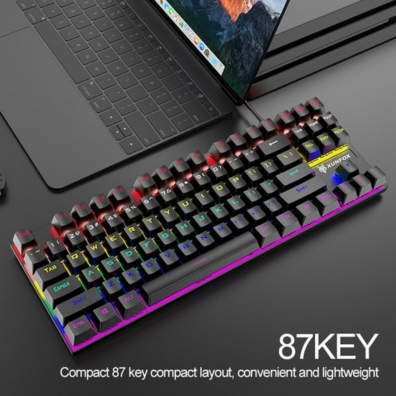 RGB 87 Keys Gaming Real Mechanical Keyboard -Resistant Design Waterproof for Working or Gaming Space Saving Compact Device B