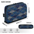 thumbnail image 3 of Standing Pencil Case with Base Large Capacity Stationery Pouch Pen Bag with Zipper for Women Men Dark Blue Fan-shaped Pattern, 3 of 7