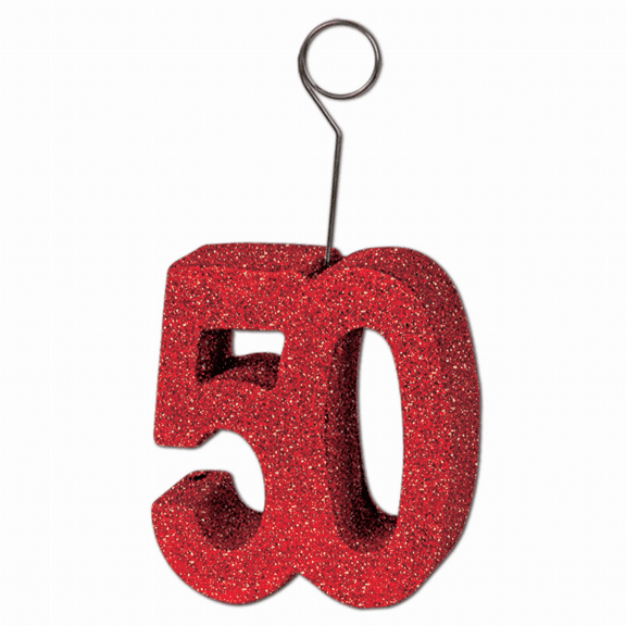 Beistle 3" x 2 1/2" Glittered "50" Photo/Balloon Holder Red 3/Pack 50751-50