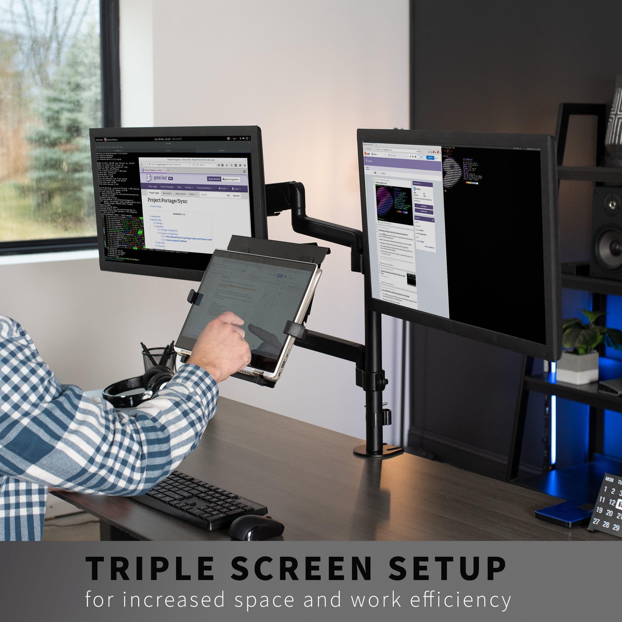 VIVO Black Dual 17" to 32" Monitor and Laptop Pneumatic Arm Desk Mount