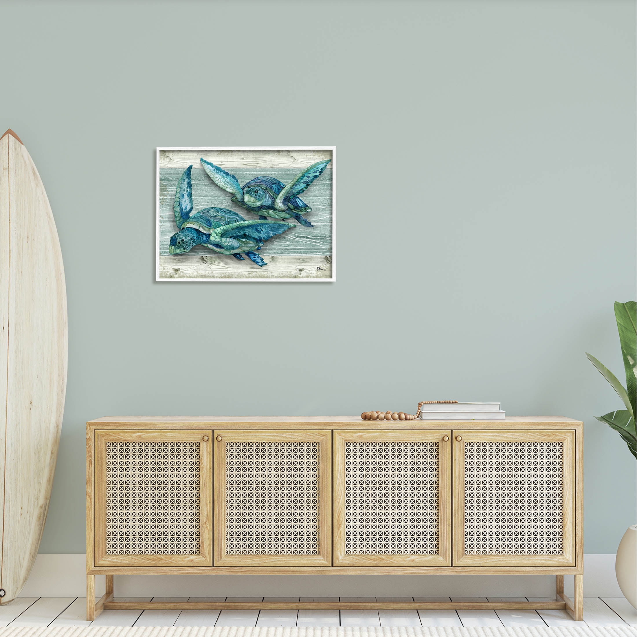 Stupell Industries Northpoint Sea Turtles Sealife Graphic Art White Framed Art Print Wall Art, Design by Paul Brent