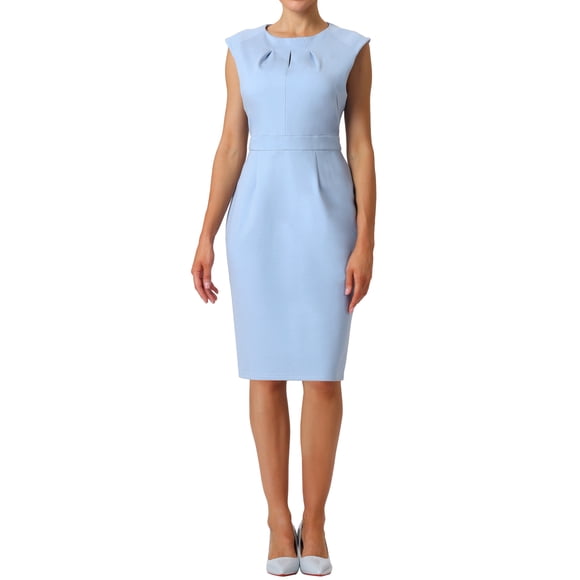 Vestido de tubo con cuello plisado de INSPIRE CHIC para mujeres L Azul claro