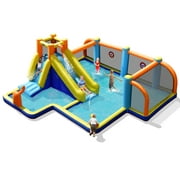 Costway Giant Soccer-Themed Inflatable Water Slide Bouncer W/ Splash Pool Without Blower