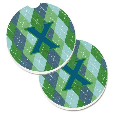 

Carolines Treasures CJ1020-XCARC Letter X Monogram - Blue Argoyle Set of 2 Cup Holder Car Coasters Large multicolor
