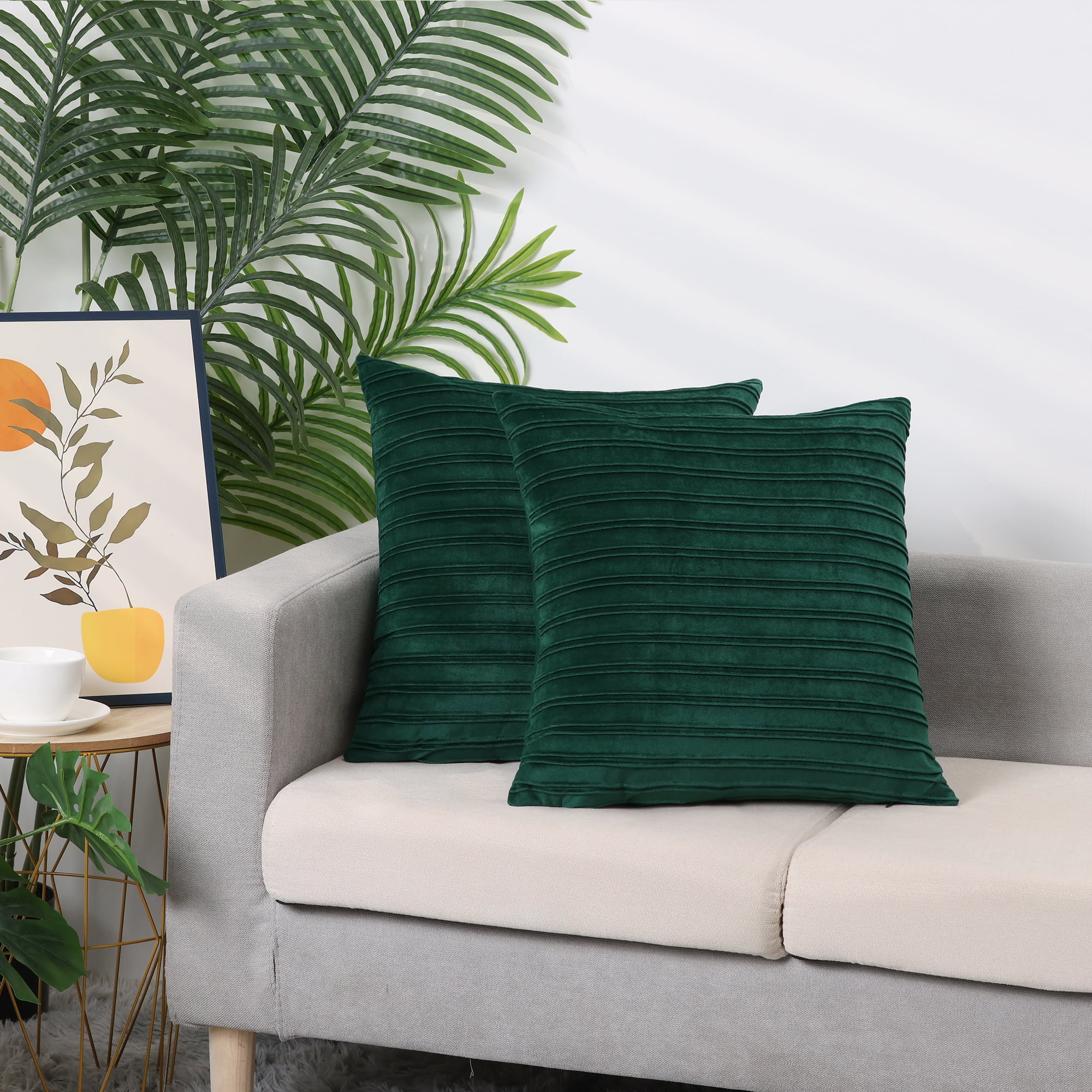 Unique Bargains 4 Pcs Velvet Striped Throw Pillow Covers Pleated Front Cushion Covers Green 18" x 18"