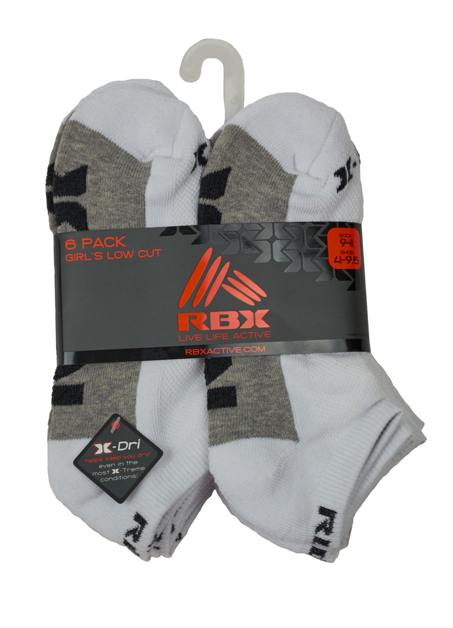 RBX Active 6Pack Girls 1/2 Terry No Show Socks