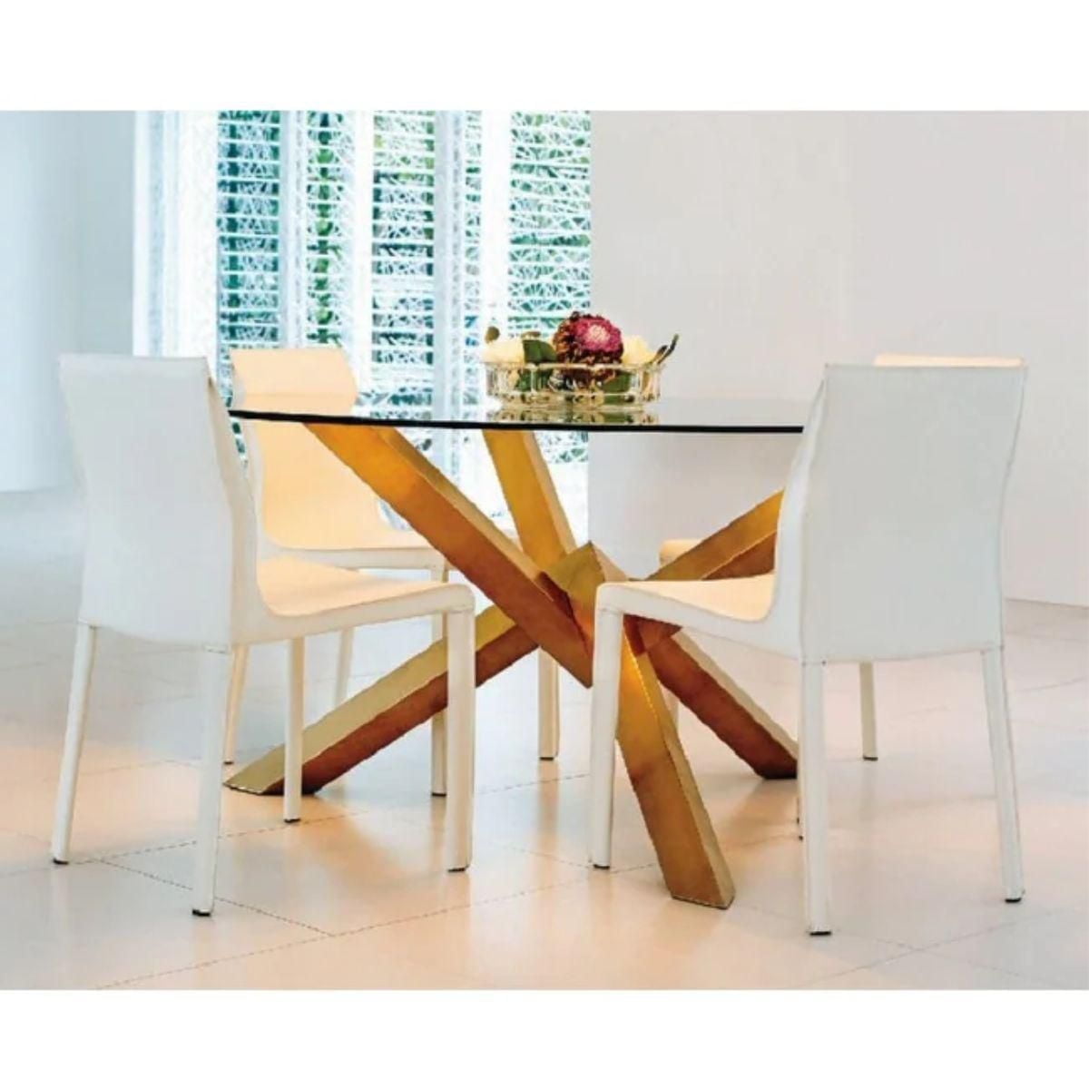 Table de salle à manger ronde de la collection Heavenly en or avec verre trempé