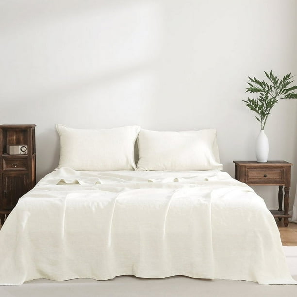 Juego de cama 100% lino (1 sábana bajera 2 fundas de almohada)
