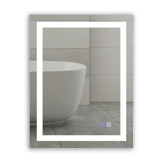 LED Bathroom Mirror with Lights, 28 x 36 Inch Front Lighted Vanity Mirror, Wall Mounted Anti-Fog Memory Brightness Dimmable LED Makeup Mirror,IP44, Waterproof,with Touch Switch(Horizontal/Vertical)