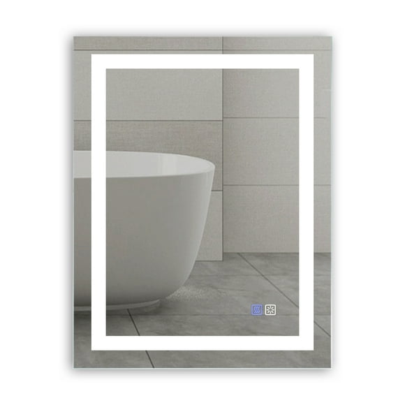LED Bathroom Mirror with Lights, 28 x 36 Inch Front Lighted Vanity Mirror, Wall Mounted Anti-Fog Memory Brightness Dimmable LED Makeup Mirror,IP44, Waterproof,with Touch Switch(Horizontal/Vertical)