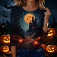 thumbnail image 4 of Domuza Womens Halloween Shirts Fall Casual Round Neck Three-Quarter Sleeve T-Shirt Novelty Spooky Print Vintage Tops Halloween Costumes-A XL, 4 of 6