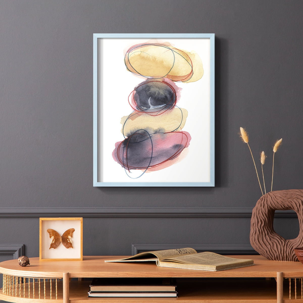 Balancing Act II Framed Print in Blue Solid Wood Framed Print No Nail Hanging