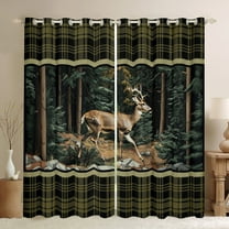 Feelyou Wildlife Deer Moose Men Black Out Curtains, Vintage Green Buffalo Curtains Pack of 2 (42x63 Each), Rustic Farmhouse Tree Bedroom Curtains, Window Curtains Home Decor