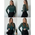 thumbnail image 3 of Top Zeagoo para mujer, malla transparente, fruncido, cuello de tortuga, color verde, 3 of 5