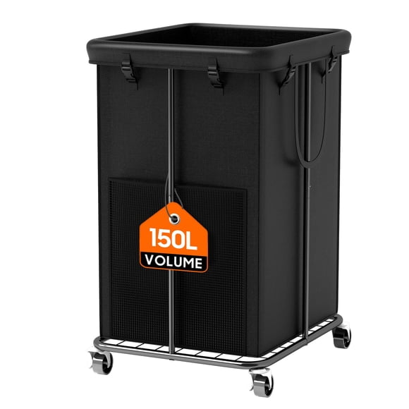 Cesta para ropa sucia ZATOCL de 150 litros con ruedas y bolsa extraíble, color negro