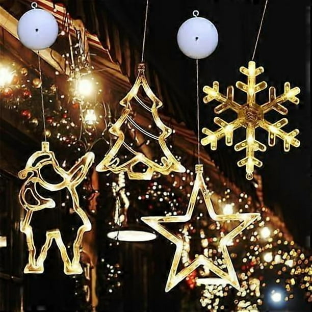 Christmas Lights Window, 4 x Suction Cup Fairy Lights Window, Window Decoration Hanging Window Light with Suction Cup LED, Christmas Decorations Indoo