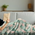 thumbnail image 3 of Tropical Soft Flannel Fleece Throw Blanket, Jungle Botany Pattern with Abstract Exotic Leafage Repetition, Cozy Plush for Indoor and Outdoor Use, 70" x 90", Laurel Green Salmon, by Ambesonne, 3 of 5