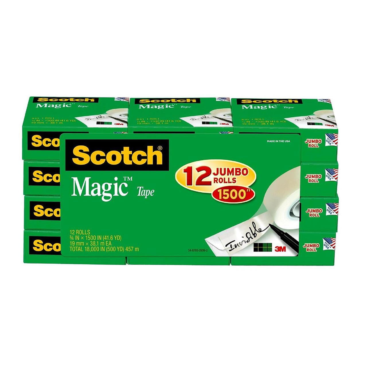 Scotch Magic Tape, 1" Core, 3/4" x 1296", Clear, 12pk.