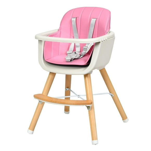 Chaise Haute pour Bébé 3 en 1 Convertible, Chaise de Salle à Manger pour Tout-Petit avec Plateau Alimentaire Réglable à 3 Positions, Harnais à 5 Points et Hauteur de Siège Réglable, Rose