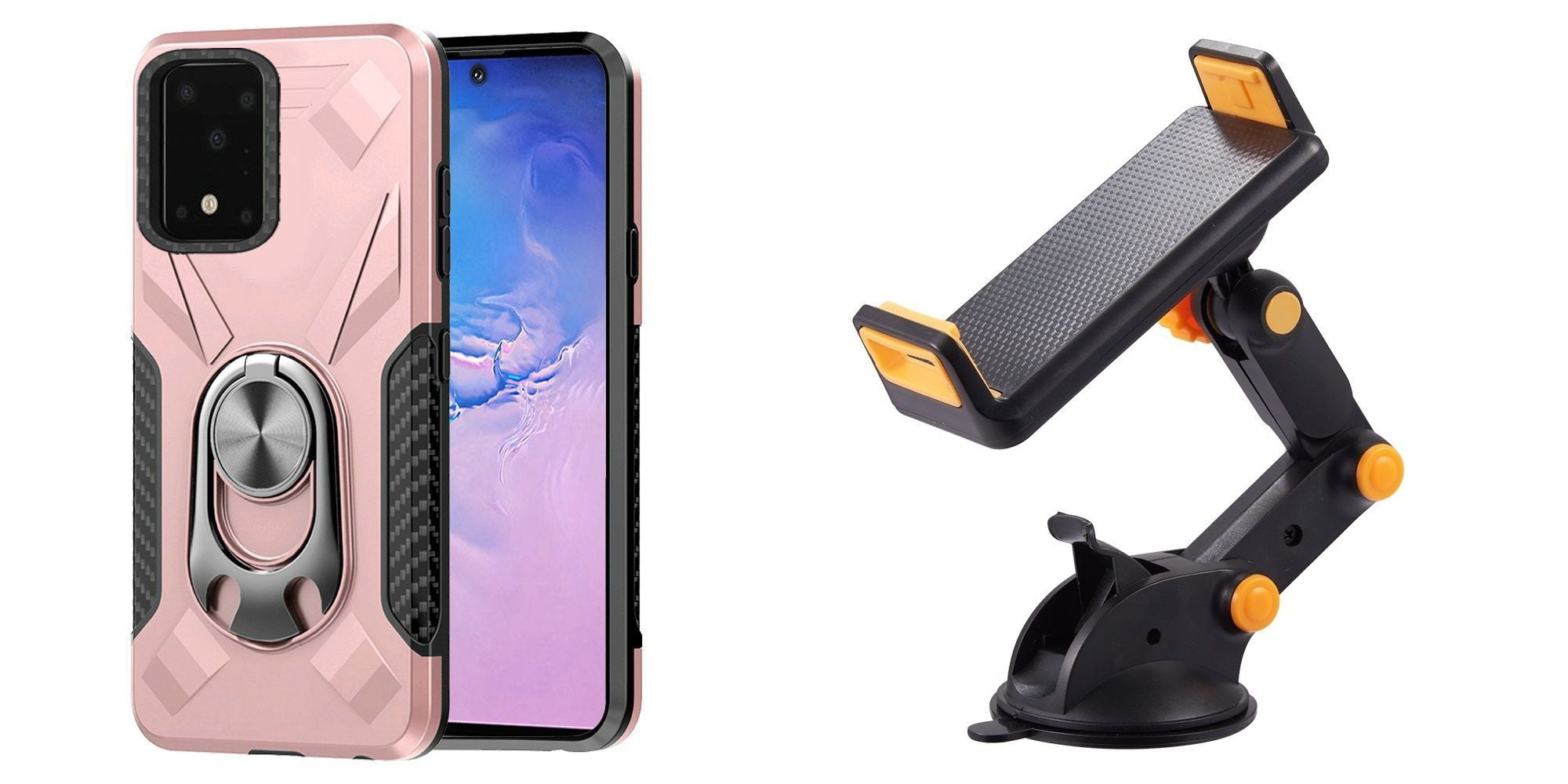 Newseego Compatible with Galaxy S10 Case,360 Degree Adjustable Ring Stand,Frosting Thin Soft Protective and Finger Ring Holder Kickstand Fit Magnetic Car Mount for Samsung Galaxy S10-Black+Rose 