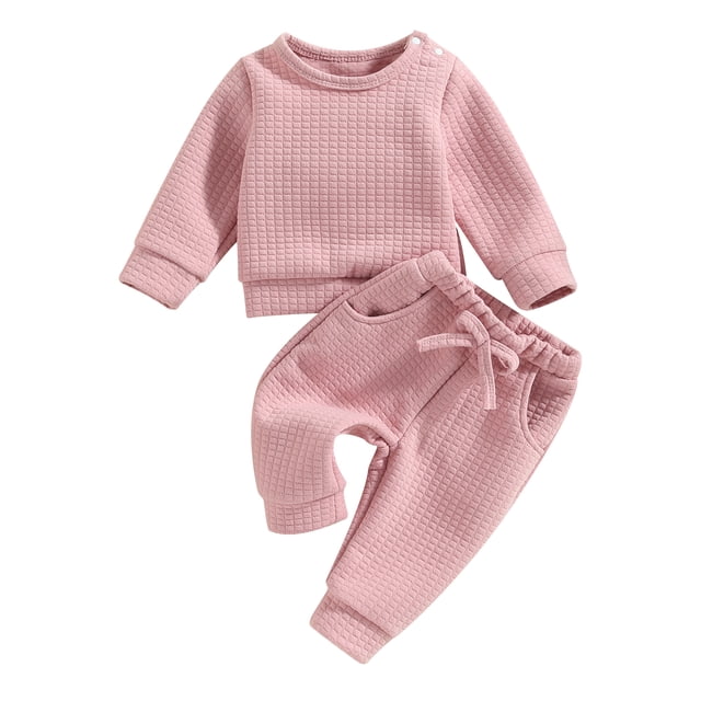 xiaxaixu Infant Baby Girl Clothes Suits Solid Color Long Sleeve Crew Neck Waffle Tops and Drawstring Elastic Waist Long Pants 2Pcs Set