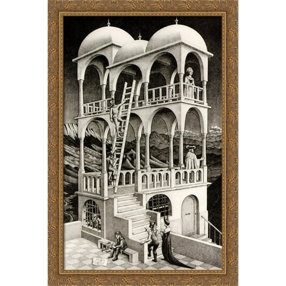 Belvedere 26x40 Large Gold Ornate Wood Framed Canvas Art by M.C. Escher
