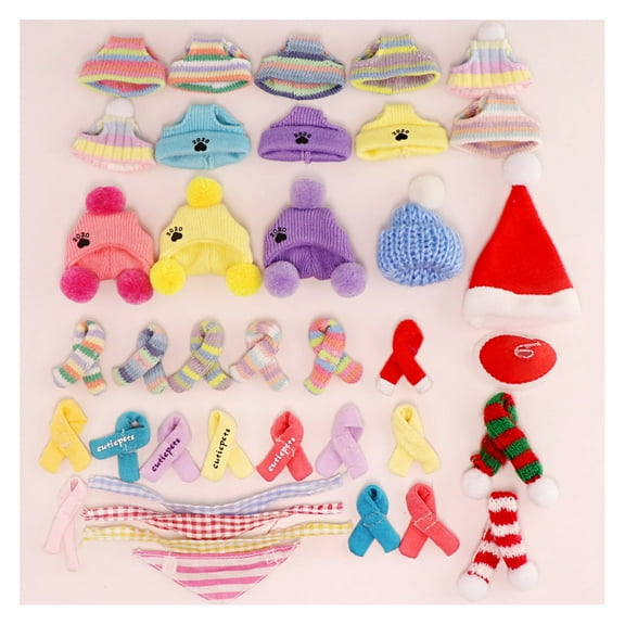Minilpsshop Random 3 Sets Mini Hat Scarf Chrismas Accessories for Mini Pet Cats Dogs Figures Toys,Cute Xmas Gift for Kids 