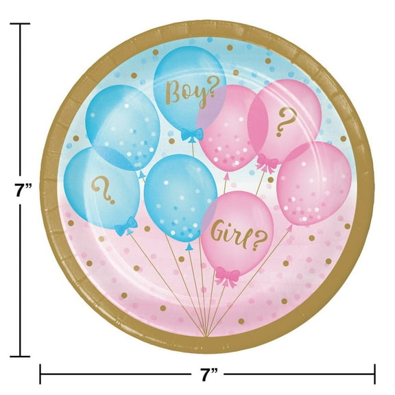 Creative Converting 336065 Gender Reveal Balloons Dessert Plates, 8 Count