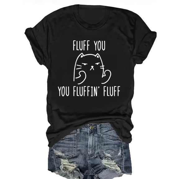 SHESIINN Letter Print T-shirt, Short Sleeve Crew Neck Casual Top, Women's Clothing