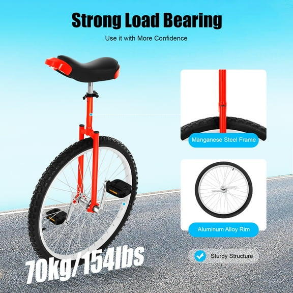 24" Unicycle with Thickened steel pipe adjustable seat Sports Wheel Unicycle for Daily Fitness Exercises