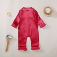 thumbnail image 4 of mgoYE Newborn Baby Girl Boy Silk Pajamas 3 6 12 18 24 Month Long Sleeve Button Satin Infant Pjs One Piece Jumpsuit Loungewear(Red,18-24 Months), 4 of 4