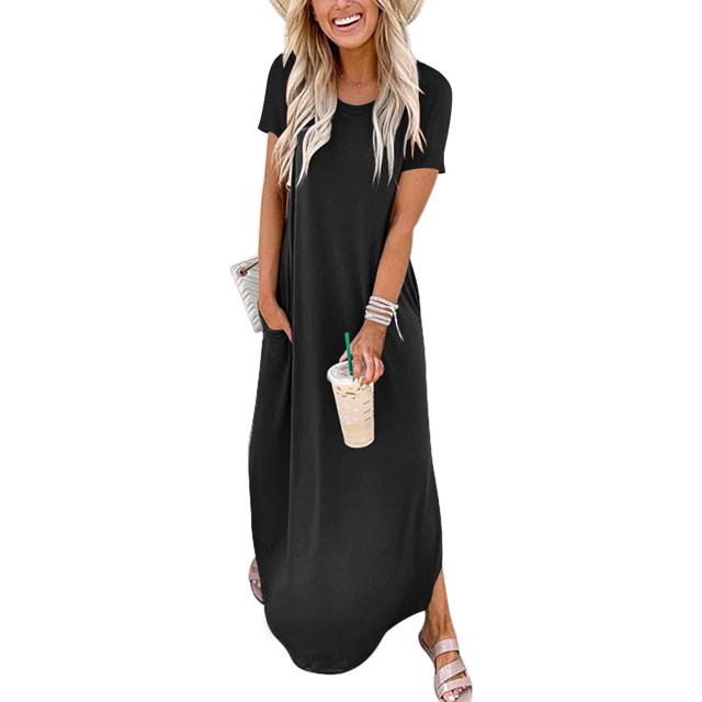 Vestido ANRABESS, casual, holgado, de verano, maxi beach, negro