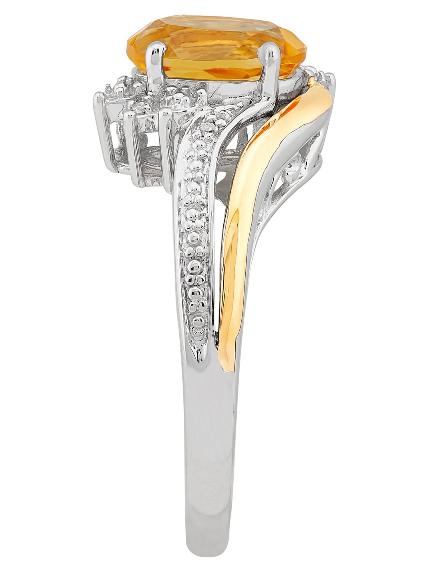 Brilliance Fine Jewelry Genuine Citrine Diamond Accent Ring in Sterling Silver and 10K Yellow Gold