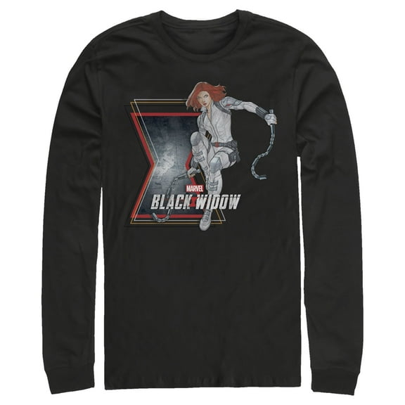 Men's Marvel Black Widow Vintage Pose Long Sleeve Shirt Black Medium