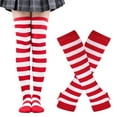 thumbnail image 2 of IWRICH Women's Christmas Striped Color Blocking Knee High Socks Long Knitted Arm Warmers Finger Less Gloves Sets Red, 2 of 4