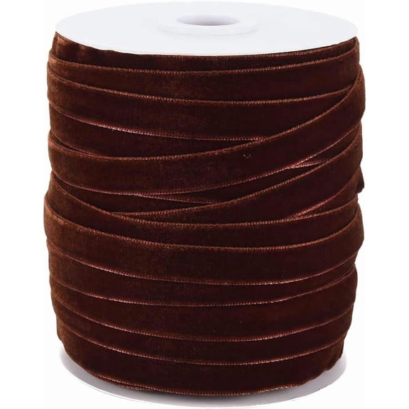 50 Yards 3/8 Inch Coconut Brown Thin Velvet Ribbon Vintage Soft Single Faced Velvet Fabric Rolls Narrow Ribbons with Spool