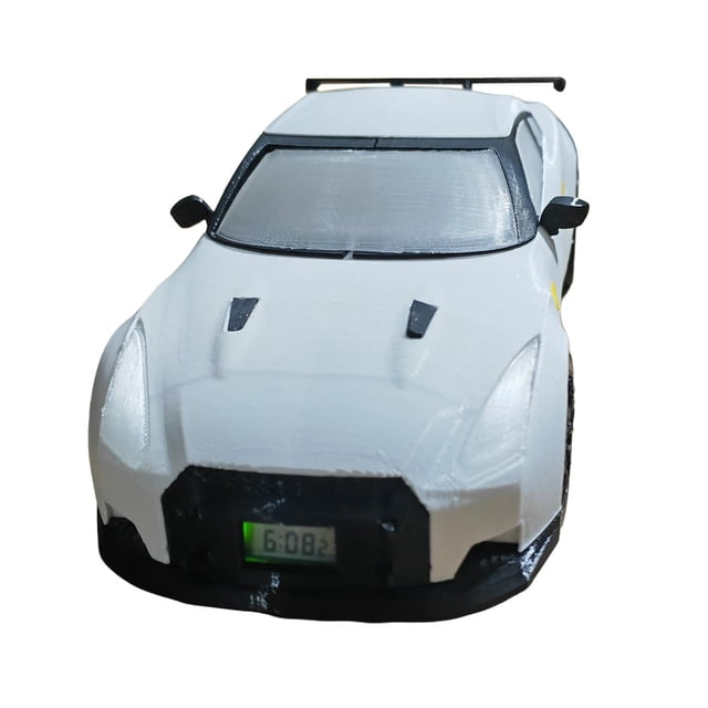 Juguete de coche deportivo con despertador como adorno para fiestas de Navidad y Año Nuevo. Blanco