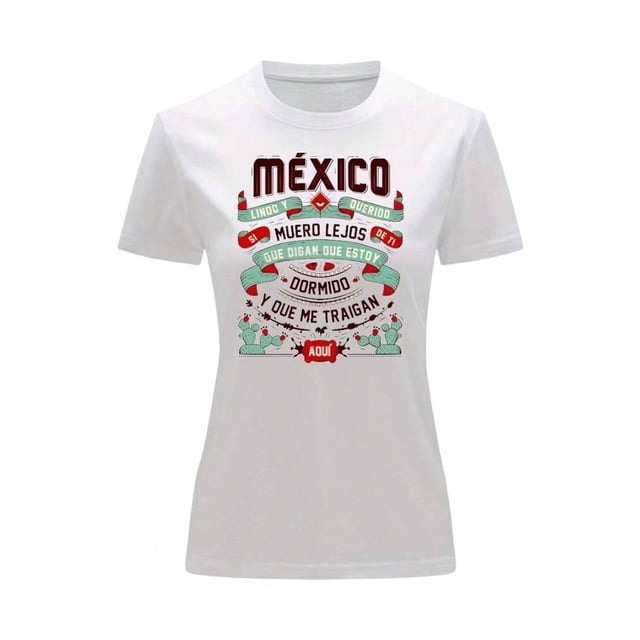 Playera Blusa De Mexico Lindo Y Querido Cancion Mexicana Septiembre Mes Patrio Color Blanco Talla Mediana Marca Emil SaEs