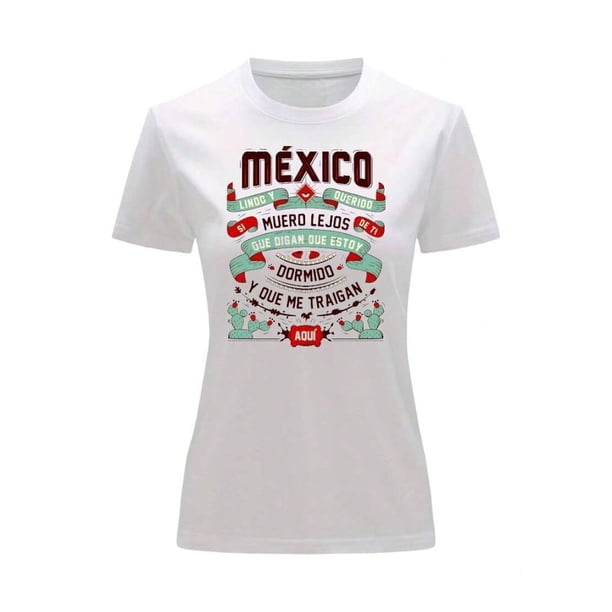 Playera Blusa De Mexico Lindo Y Querido Cancion Mexicana Septiembre Mes Patrio Color Blanco Talla Mediana Marca Emil SaEs