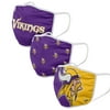 3 Pack Minnesota Vikings Officially Licensed NFL Washable Resuable Face Mask Cover By FOCO
